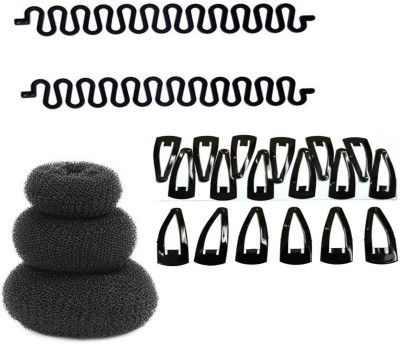 Sharum Crafts 2pc French Choti Maker 3 hair donut & 12 Black tic tac Hair Accessory Set(Black)