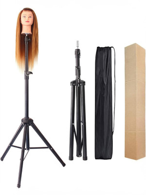 Blushia Hairdressing Mannequin Manikin Training Doll Wig Head Adjustable Stand Tripod Hair Accessory Set(Black)