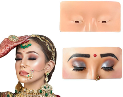 DELUXE Eye Make Up Practice Dummy | Make Up Practice Face Board | Silicon Skin Board Hair Accessory Set(Beige)