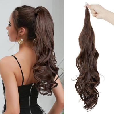 Rizi Curly Drawstring Ponytail Long Natural Look 40CM Length Brown Color maya10a Tic Tac Clip(Brown)