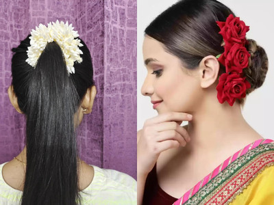 PSYCHFLORE RED ROSE PIN WITH WHITE GHONDO RUBBER BAND SET OF 4PC Hair Accessory Set(Multicolor)