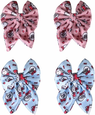 RHYNISH Girls Printed Satin Silk Rabbit Ear Bow Alligator Hair Clip(Pink, Blue)