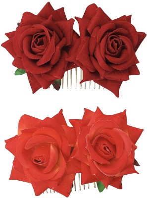 Vogue Hair Accessories Rose Flower Juda Pin Latest Collection Wedding Party Fancy Hair Clip Bun Clip(Orange)
