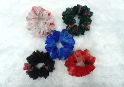 PANNY Floral Organza Scrunchies for Women & Girls – Pack of 5 Rubber Band(Multicolor)