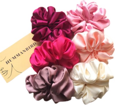 hummanbird Multicolour Satin Scrunchies Soft Hair Set for Women (Pack of 6 ) Rubber Band(Pink, White, Maroon, Red)