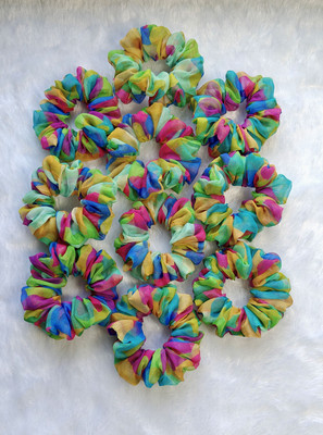 PANNY Floral Organza Scrunchies for Women & Girls – Pack of 10 Rubber Band(Multicolor)