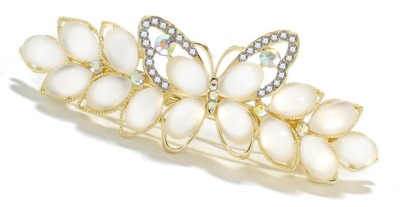 YELLOW CHIMES Opal Stone French Barrette Hair Clip(Gold, White)