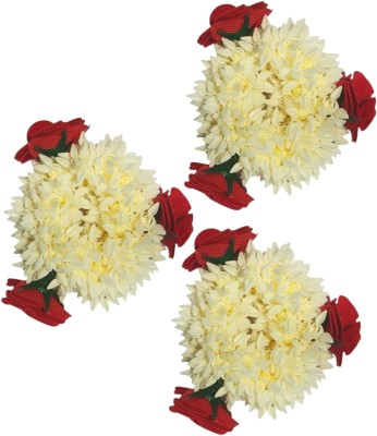 MICLAC Hair Flower Bun Artificial Gajra With Rose Scrunchies 3PCS Hair Accessory Set(White)