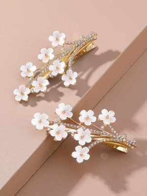 BEING BELLA 2 PCS Beautiful White Flower Hair Clips for Women/ Girls ( Pack Of 1) Hair Clip(Gold)