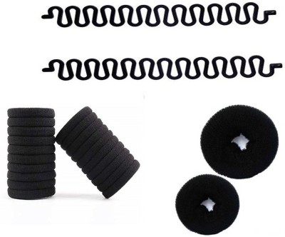 Sharum Crafts 2pc French Choti Maker 20pc black hair band & 2 Hair Donut Hair Accessory Set(Black)