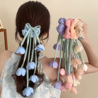 glamvibe Korean Flower Juda Scrunchies Random Color Girls&Women 3pc Fancy Style Cute Band Rubber Band(Multicolor)