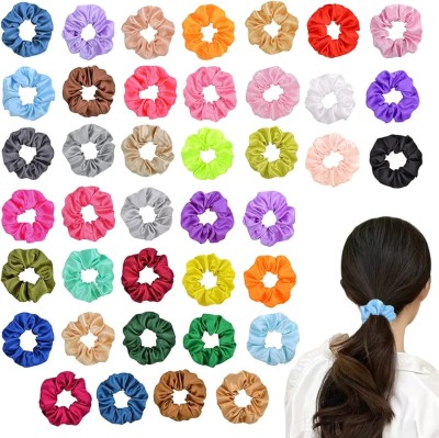 RimR Silk Satin Scrunchies (Medium) Pack of 50 Rubber Band(Multicolor)