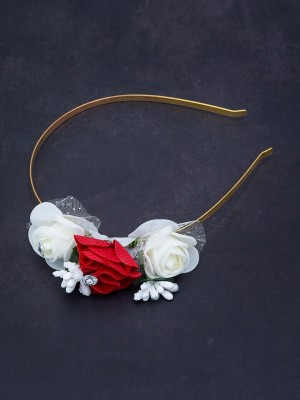 GOLDEN PEACOCK Flower Bow On Top Embellished Hair Band For Women Hair Band(Gold, White, Red)