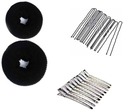 Sharum Crafts 2 Hair Donut, Juda Pin 10 & Section Clip Steel 10Pc Hair Accessory Set(Black)