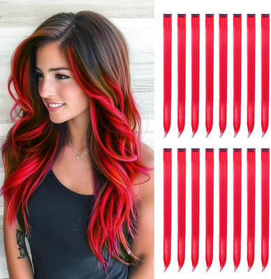 Ritzkart 2pc 20inch long Red Color Hair Extensions Streaks Colored . Hair Accessory Set(Red)