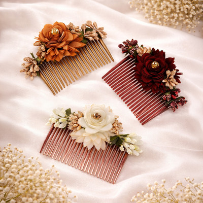 Myra Collection 3 pcs flower hair juda comb Bun Clip(Multicolor)