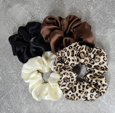 HUMMANBRID Animal Print Hair Scrunchies Silk Satin Hair Tie for Women/Girls Pack of 4 Rubber Band(Brown, White, Black)