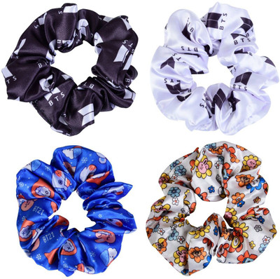 NNR Pack of 4 Mix Print Satin Silk Hair Scrunchies Multicolor6 Rubber Band(Multicolor)