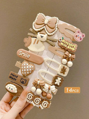 AANAYA HAIR ACCESSORIES 14 Pcs Brown Aesthetic Cute Cartoon Hair Clips for Girls Hair Clip(Brown)