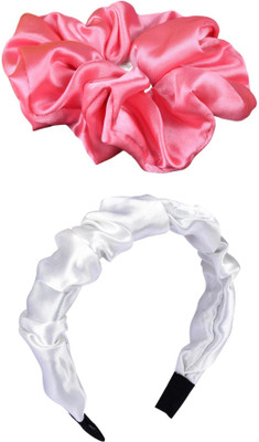 Munavi Elastic Rubber Hair Band hair combo(Pink, White)