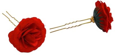 Rubela Red Rose Flower Bun Maker Juda Pins Light Weight Hair Accessories Red Set -2 Hair Pin(Red)