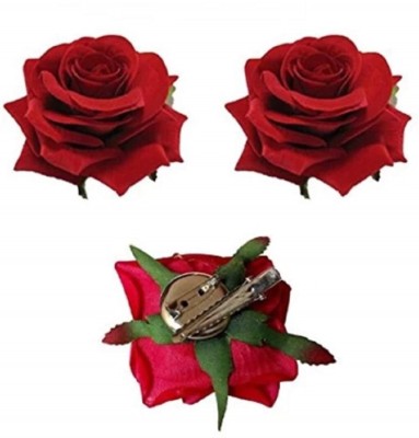 El Cabell 2pcs Artificial Red Rose Flowers Hair Clips/Pins For Women's and Girls Hair Accessory Set(Red)