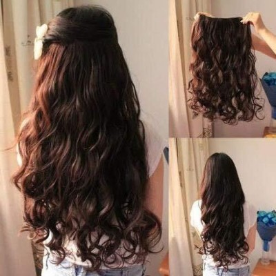 Views Stylish Dark Brown Women's Synthetic Curly Hair Extension, Bridal Hair Extension Hair Clip(Brown)