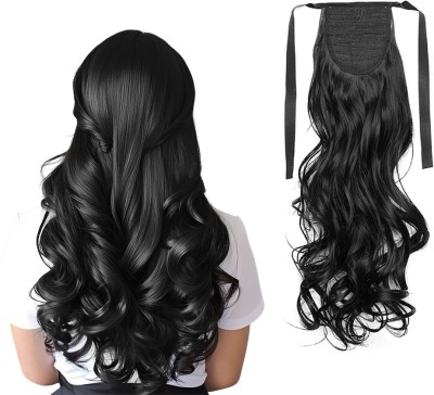 Pinaka Women's Full Head Ribbon 24 Inch  Extension Wig Wavy Synthetic Black Hair Extension