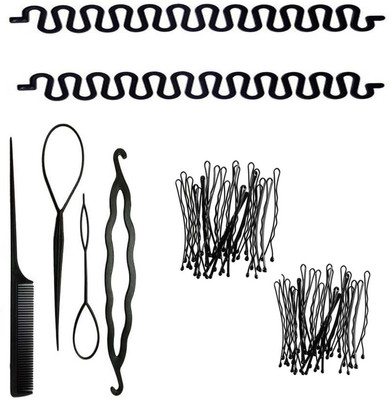 Sharum Crafts 2pc French Choti Maker 4pc Comb set & 48pc bobby pin Hair Accessory Set(Black)