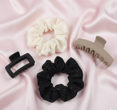 Monvessa Hair Accessories Combo | 2 Scrunchies & 2 Matte Claw Clips for Women & Girls Hair Accessory Set(Multicolor)