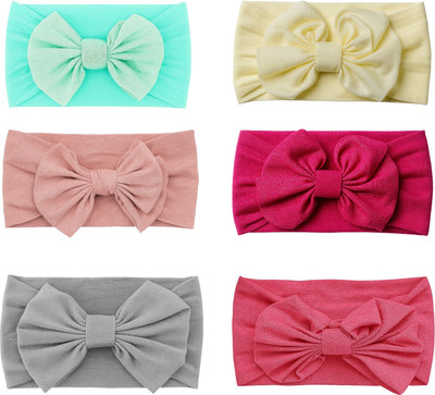 HOMEMATES multicoloured baby girl kids elastic hair accessory set 6 PCS with gift box-pink Head Band(Green, Red, Yellow)