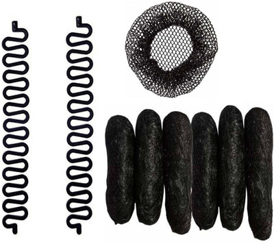 Sharum Crafts 2pc French Choti Maker Juda Cover 1 & 6pc Banana Puff Maker Hair Accessory Set(Black)
