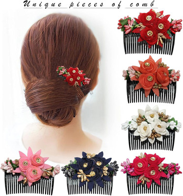 glam bands Pack of 6 Flower Design Comb Juda Pin Wedding&Party Fancy Style Gajra Comb Clips Bun Clip(Multicolor)