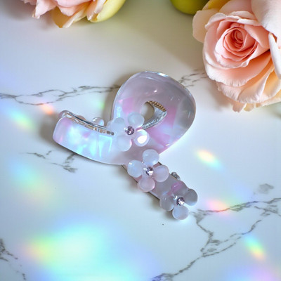 Blubby Elegant Pastel Design with Crystal Flower Accents Hair Claw(White)