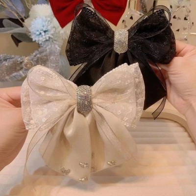 ASG 1Pc French Bow Spring Clips Elegant Sweet Hairpins Casual Hair Accessories Hair Clip(Black, White)