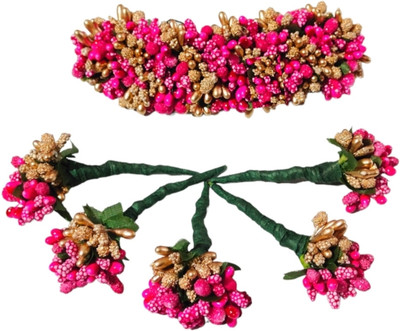 AGASTHIYAR TRADERS VJP Mandara Floral Gajra 1 Veni pins 5 Hair Accessory Set(Pink, Gold)