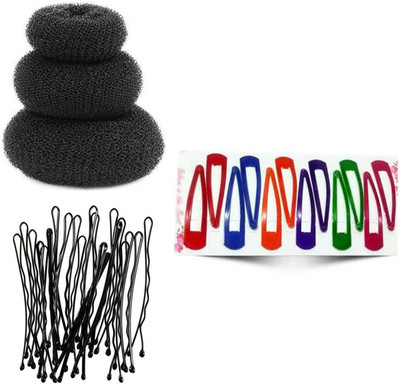 Sharum Crafts 3 hair donut 24pc bobby pin & 12 multi tic tac Hair Accessory Set(Black)
