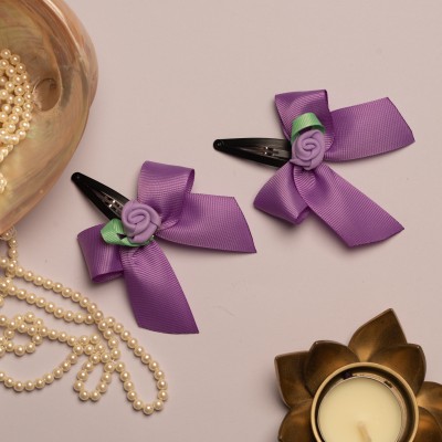 RibbonCandy Bow With Rose on Tic Tac Pin - Purple Tic Tac Clip(Purple)