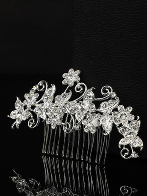 YELLOW CHIMES Studded Floral design in Silver-Toned Glamorous Spark Comb Pin Hair Pin(White)