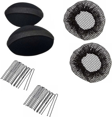 Sharum Crafts 2Pc Hair Volumizer 2 Pc Juda Net Cover & 20Pc Juda Pin Hair Accessory Set(Black)