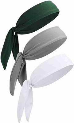 Caiuse Pack of 3 Multi all sports activities Tie Headband Wristband Men Women Head Band Head Band(White, Green, Grey)