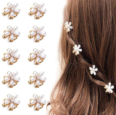 Freebies White Pearl Flower Hair Clutcher Clip for Women, Small Elegant Hair Accessory Hair Clip(White)