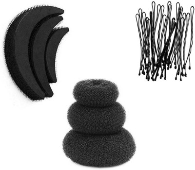 Sharum Crafts 3pc puff set 24pc bobby pin & 3 hair donut Hair Accessory Set(Black)