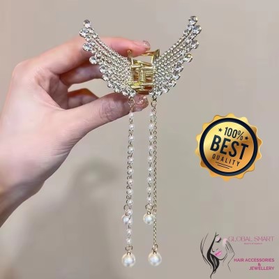 Global SmartStore Butterfly Hair Clips | Wedding Claw Butterfly Hair Clutcher Pearl Hair Clip Hair Claw(Silver)