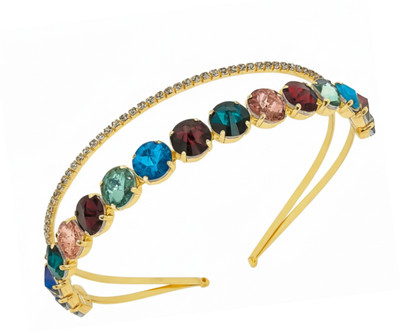 MUKUTIQUE Dual-Layer Crystal Stone Headband for Women & Girls Designer Hair Accessory Head Band(Multicolor)