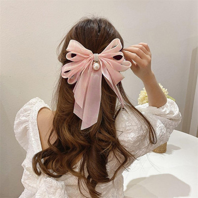 HOMEMATES 1pcs Fashion Pearl Bow Hair Clip Women And Girls Made With Silk Satin Hair Clip. Hair Clip(Pink)