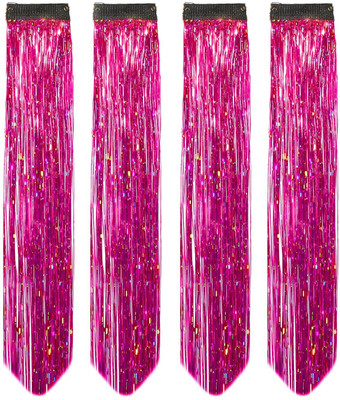 D-DIVINE 4pc Glitter  Streak/ Extensions For Women (MAGENTA) Hair Extension