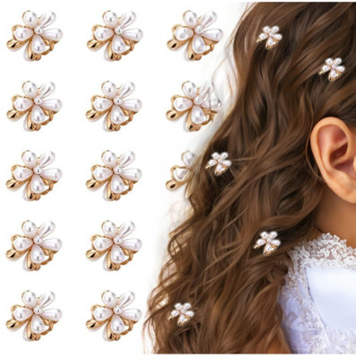 Freebies Pearl Flower Mini Hair Clip for Women, Elegant White Hair Clutcher Hair Clip(White)