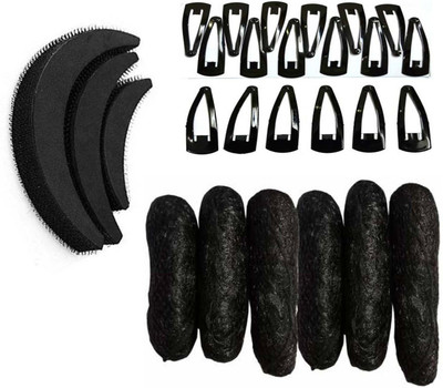 Sharum Crafts 3pc puff set 12 Black tic tac & 6pc Banana Puff Maker Hair Accessory Set(Black)
