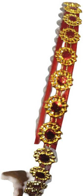 beauty gardener Golden Pearl Beaded Teardrop Design, Black Base, Standard Size Hair Band(Red)